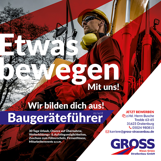Ausbildungsplatz Baugeräteführer in Nienburg Gross Straßenbau